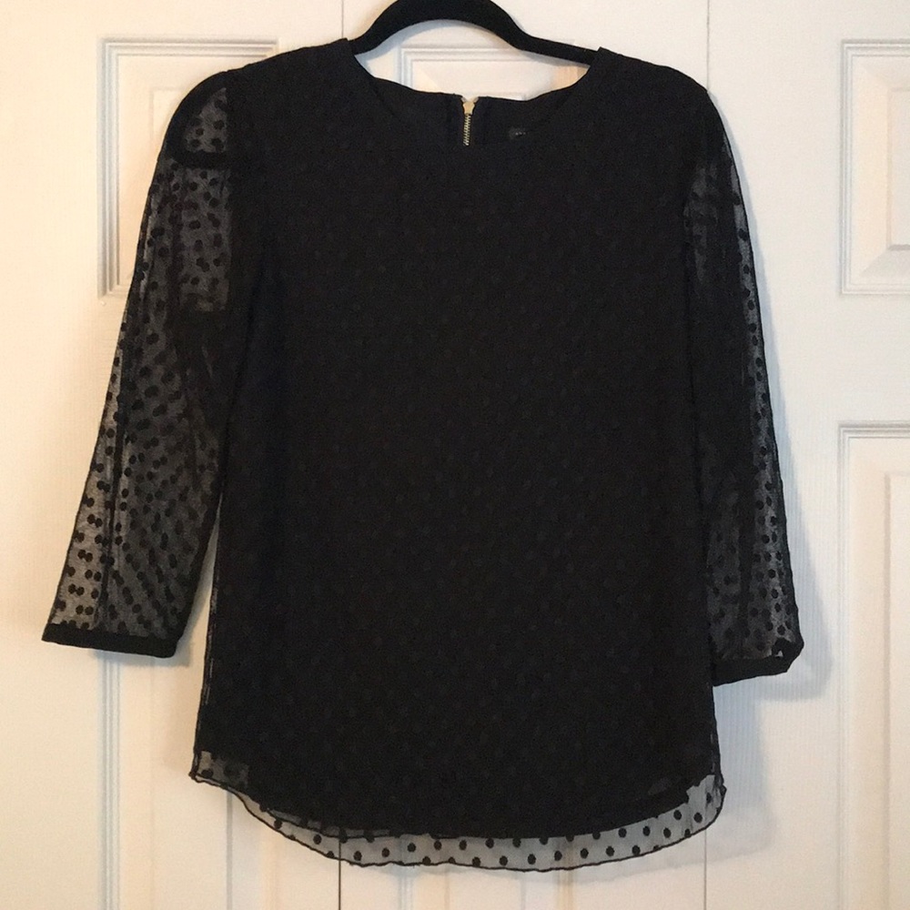 Black Ann Taylor polka dot 3/4 length sleeve top